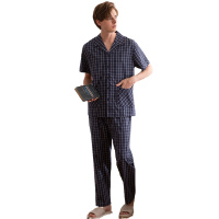 梭织色织国民领短袖男套装