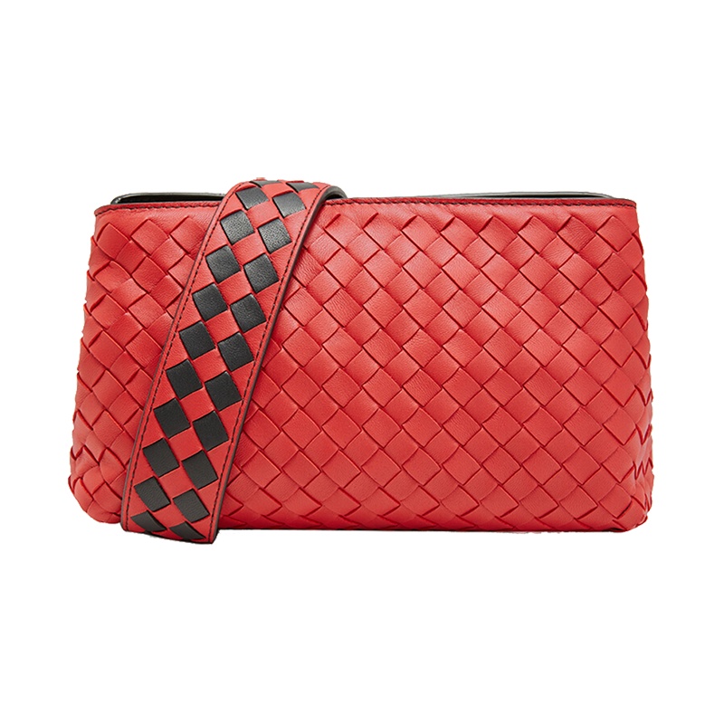 BOTTEGA VENETA 宝缇嘉 BV 女士编织单肩斜挎包红色