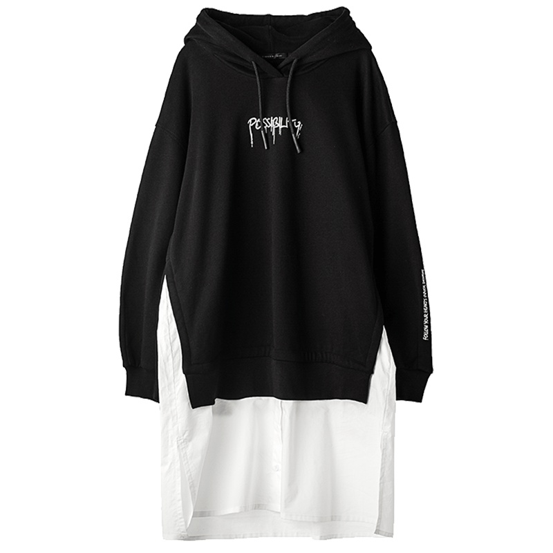 sdeer 圣迪奥女装休闲活力连帽撞色字母绣花拼接连衣裙S18381222