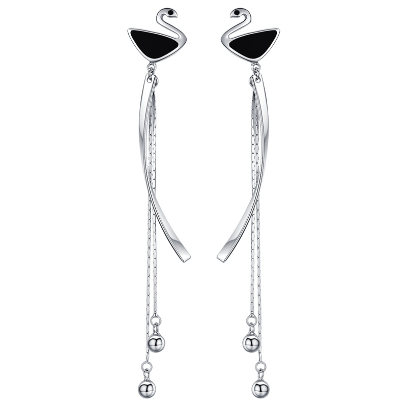 佰色传情新款长款气质纯银耳环潮显脸瘦的耳坠天鹅女高级感耳饰