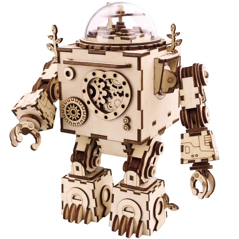 若态若客diy音乐盒手工制作机械旋转木马八音盒木质生日礼物 爱之初醒机器人