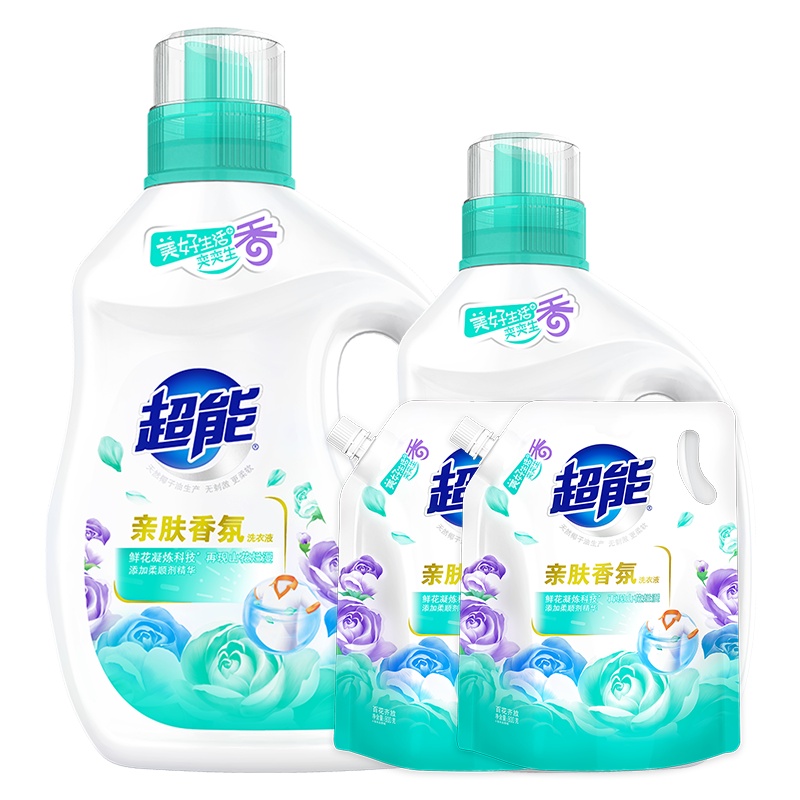 超能亲肤香氛洗衣液800g*2+1kg+2kg鲜花凝炼科技再现山花烂漫添加柔顺剂精华衣物柔顺芬香纵享百花齐放