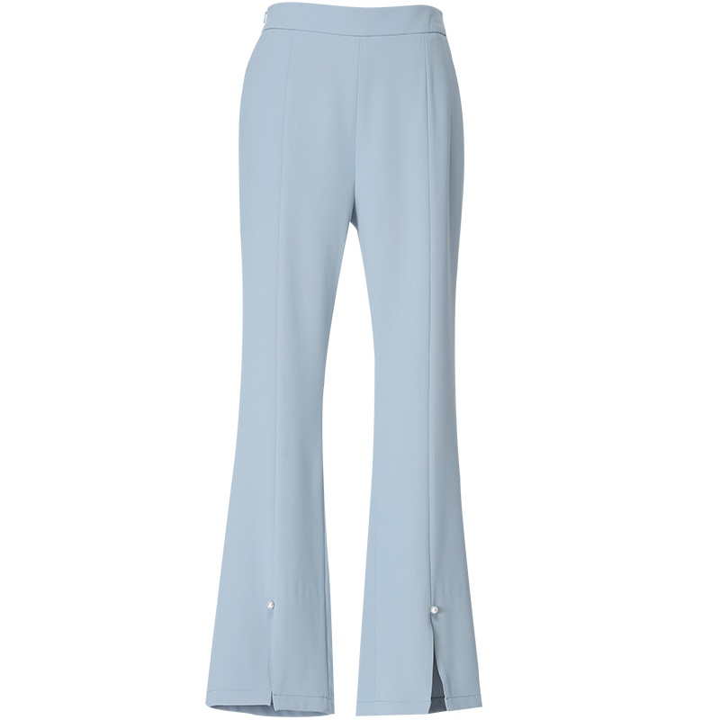 欧昵雪OL修身显瘦开叉小喇叭九分裤女休闲高腰微喇裤