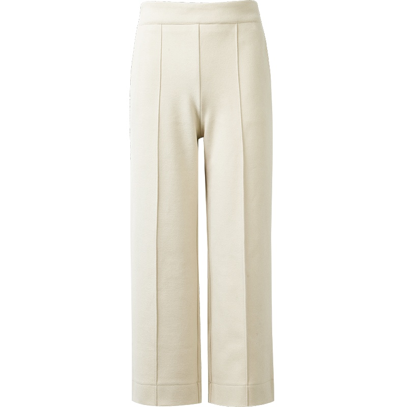 晚白2020冬季新品时尚简约纯色松紧高腰通勤毛呢裤阔腿裤休闲裤女