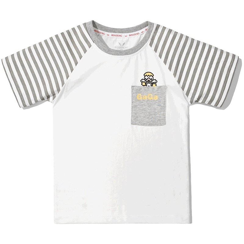 波司登童装夏季男童条纹口袋短袖T恤