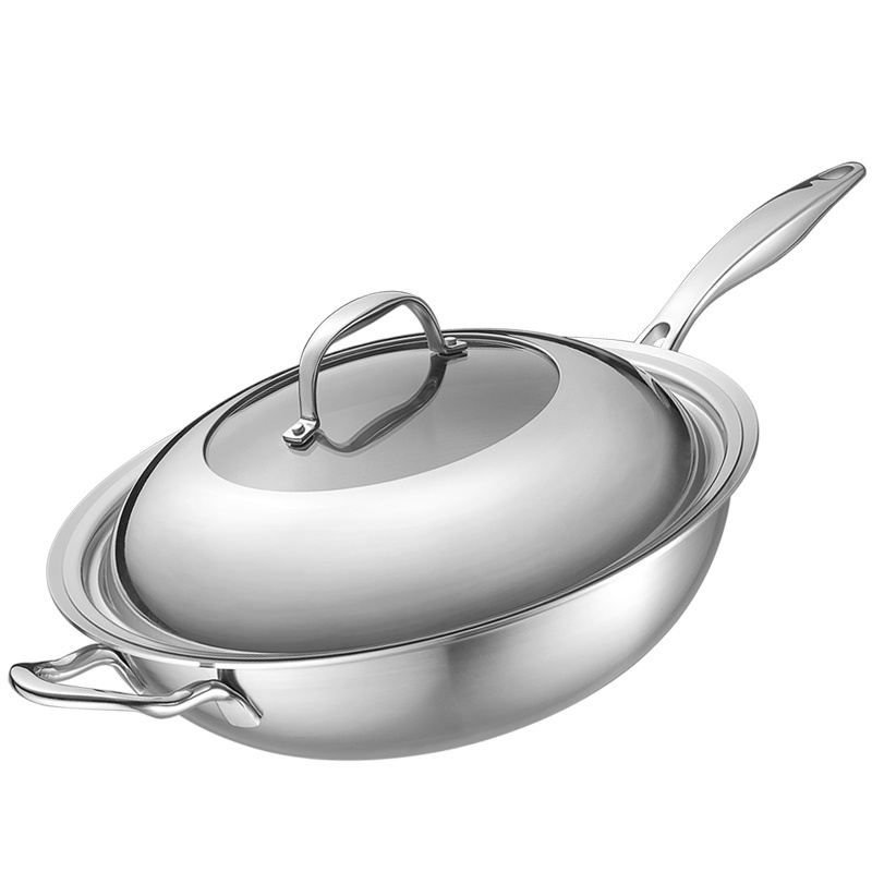 爱仕达(ASD) 炒锅32CM甄巧三层复合不锈钢炒锅 无涂层少油烟 电磁炉明火通用 CC32H1Q