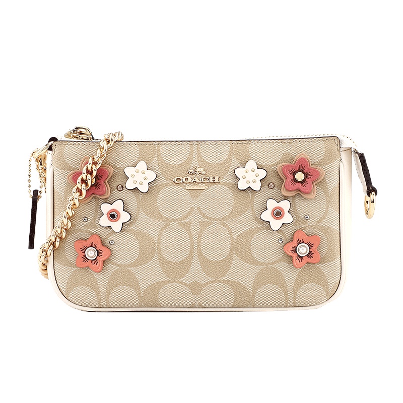 COACH 蔻驰 奢侈品 女士卡其压花人造革手拎包手腕包