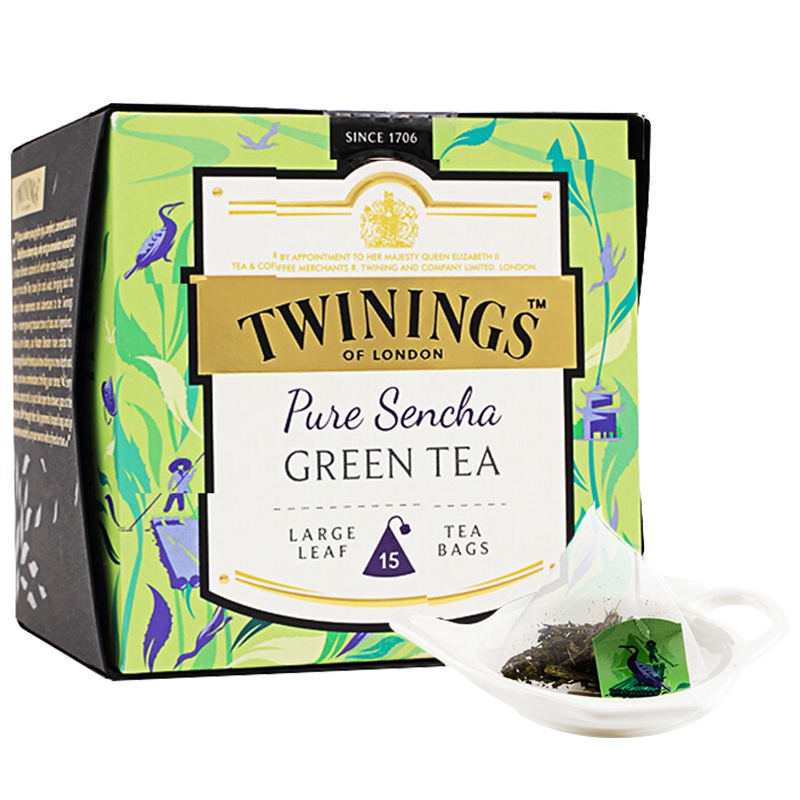 川宁Twinings 醇煎绿茶日式煎茶2g*15片 30g/盒 波兰进口茶叶花草茶丝缎三角袋泡茶包
