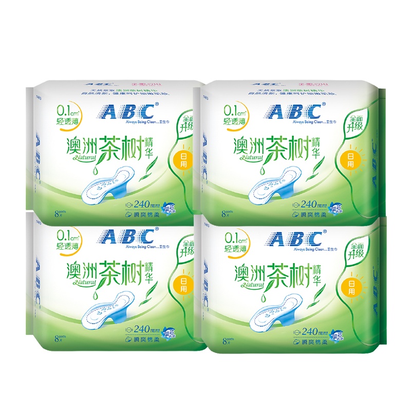 ABC澳洲茶树精华轻透薄瞬爽棉柔卫生巾日用240mm8片*4包