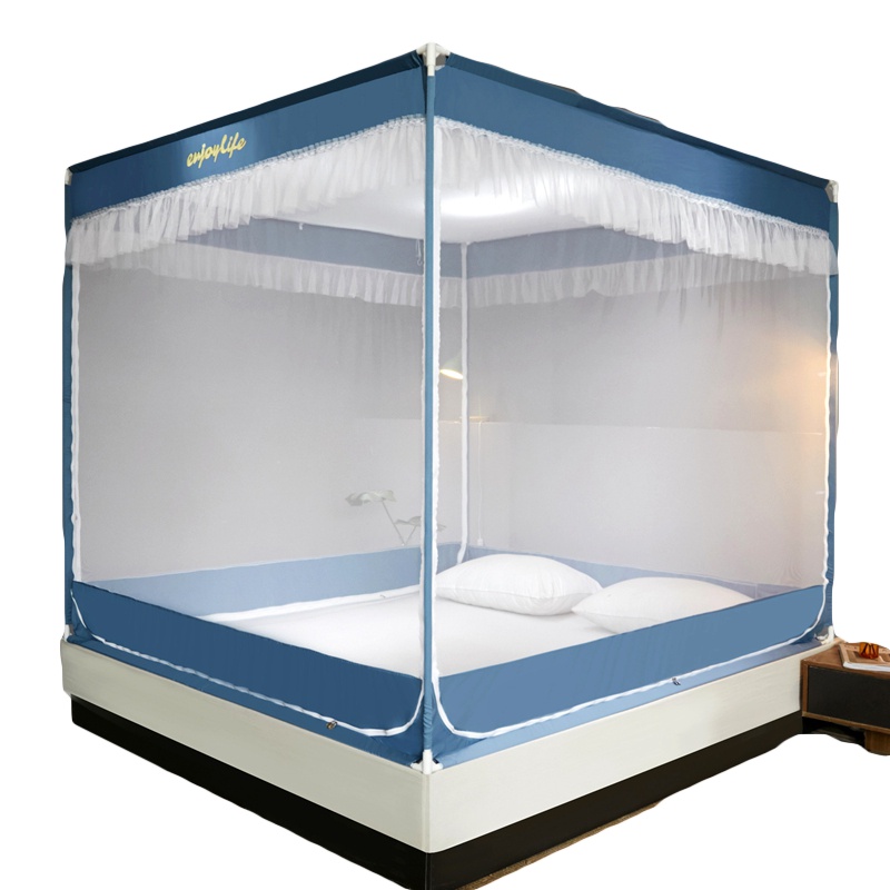 南极人(NanJiren) 蚊帐家用坐床式三开门支架儿童防摔1.5m/1.2米床双人方顶加密加厚1.8m纹账
