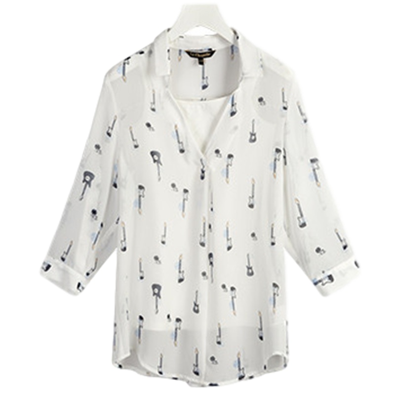 【苏】Laetia拉夏贝尔春夏勤OL风衬衣V领雪纺七分袖清新百搭基础款气质衬衫