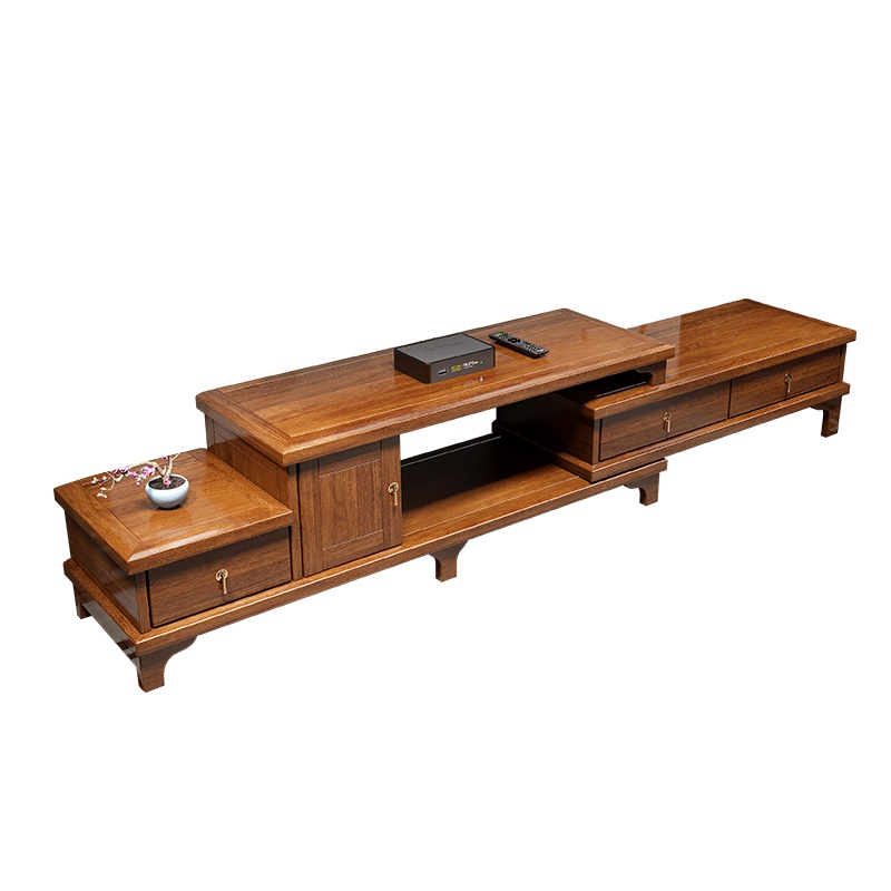 新中式胡桃木实木电视柜现代简约伸缩型地柜茶几组合多抽储物柜