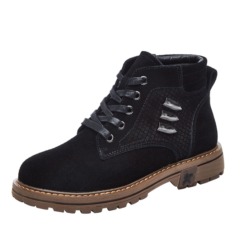 马克华菲女士马丁靴户外靴简约百搭牛反绒休闲风平底女靴潮靴复古女短靴