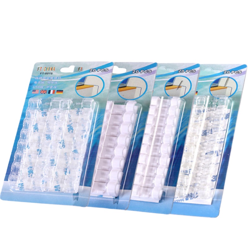 免钉理线器固定夹鼠标电脑网线走线神器收纳理线盒束线管墙面贴自粘电线理线器固定夹线卡子 小号-透明理线器-20只