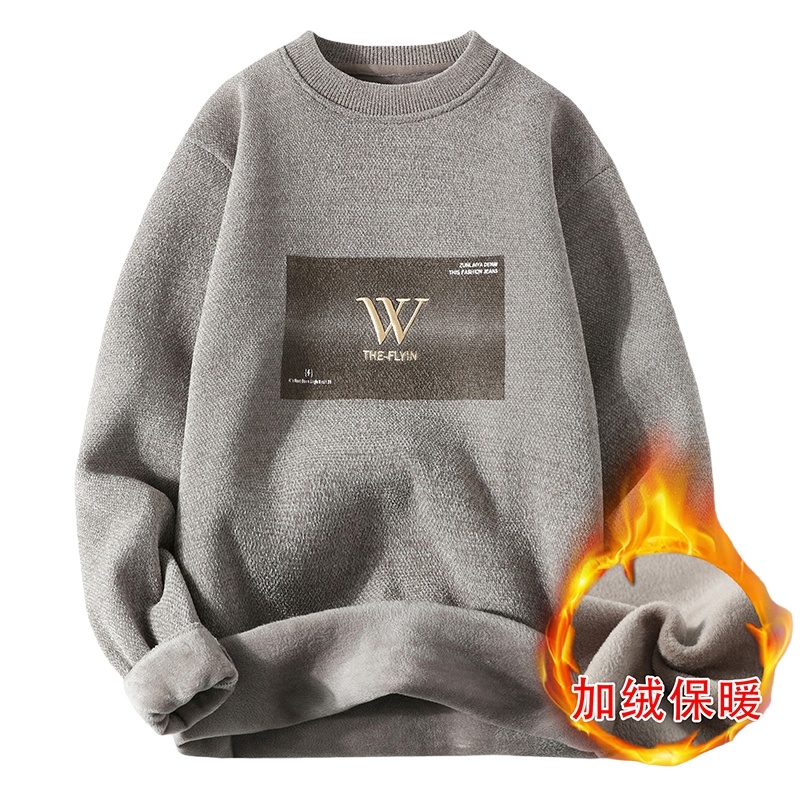 茜靓CHYLLIRN秋冬季男士毛衣服加绒加厚圆领针织打底衫潮流学生帅气保暖外套