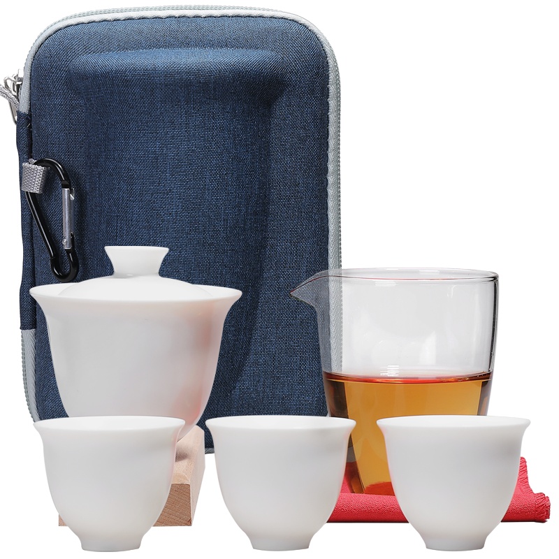博为 旅行茶具套装便携式包快客杯一壶二杯四杯户外旅游泡茶壶盖碗茶杯
