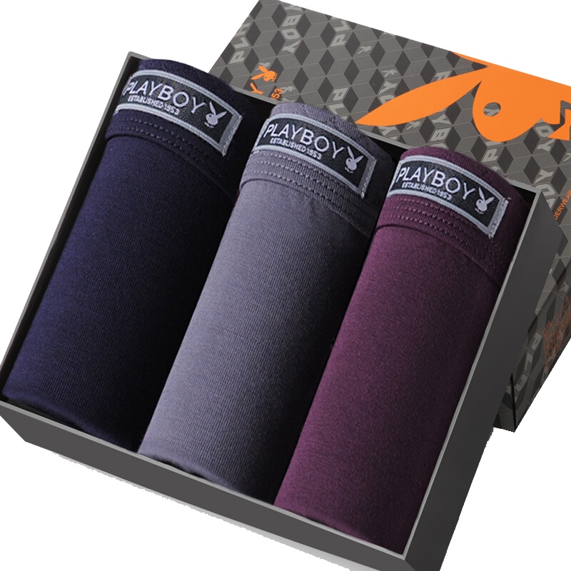 PLAYBOY花花公子内裤男加大加肥舒适亲肤男士平角裤大码宽松四角裤头5267-3条礼盒 装