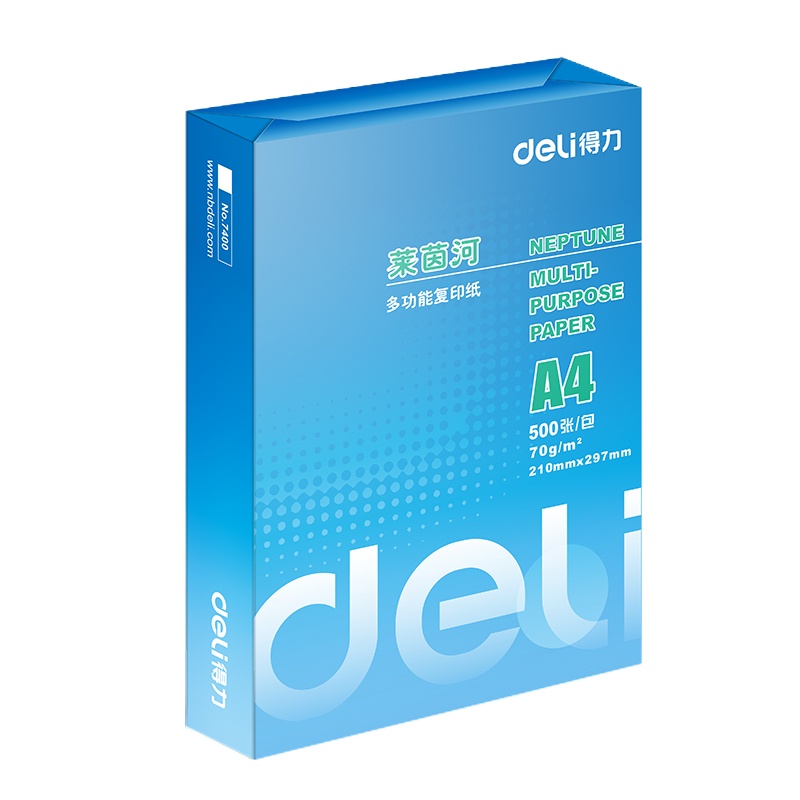 得力(deli)莱茵河 70g A4 复印纸 500张/包 8包/箱(4000张)