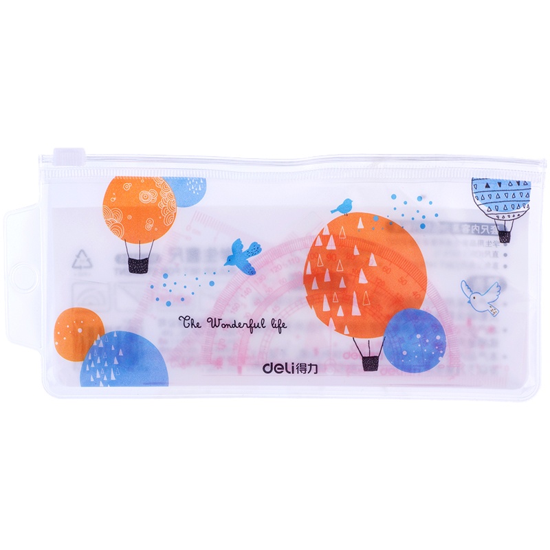 得力文具小学生用套尺塑料直尺三角尺量角器尺子套装儿童四件套多功能日韩一套韩国简约可爱卡通9595