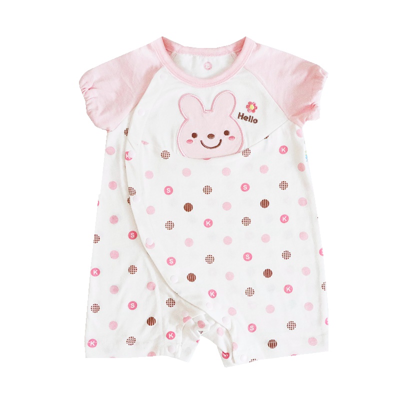 安笛贝乐夏季婴儿纯棉汗布短袖哈衣连体衣夏天女宝宝粉色波点半袖连身内衣爬服衣服59-73cm