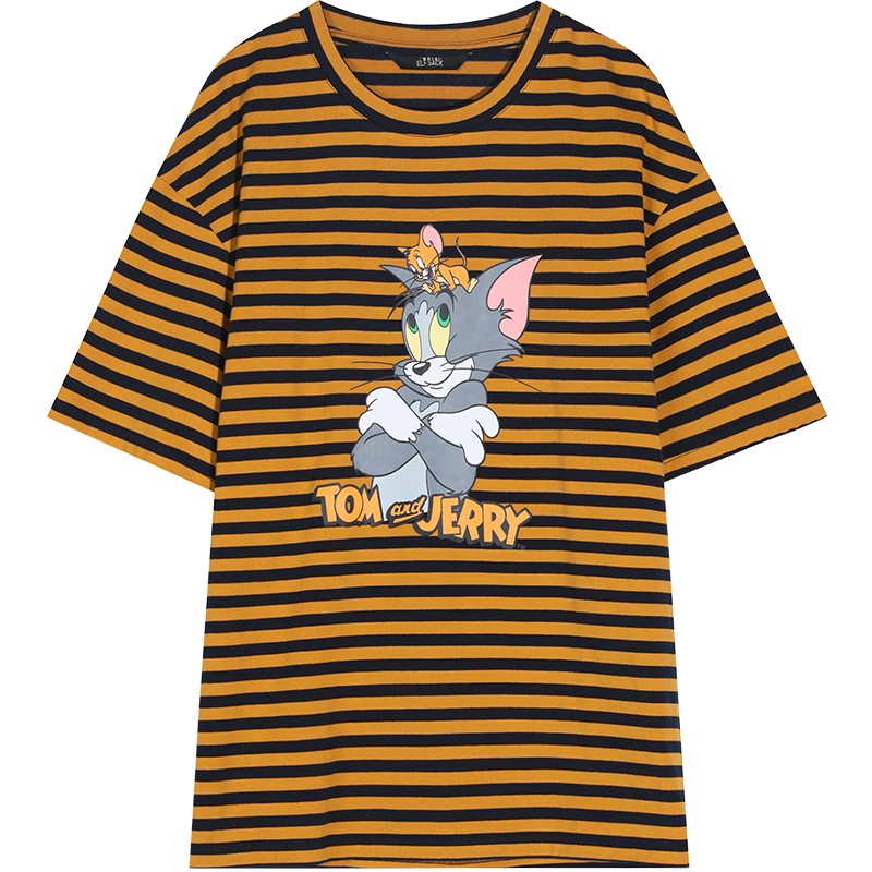 【猫和老鼠联名】妖精的口袋条纹短袖T恤2020夏季新款女宽松上衣