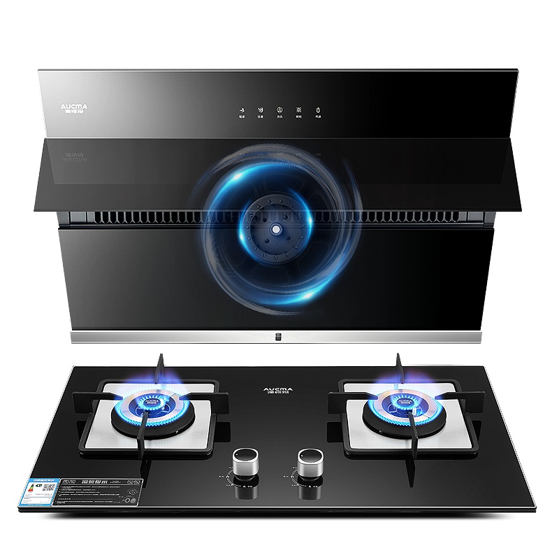 澳柯玛(AUCMA) 家用20立方侧吸式抽吸油烟机灶具套装烟灶套餐两件套905+17B触控自动开合 体感操控(液化气)
