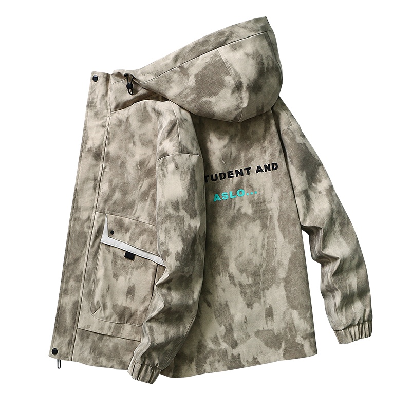 花花公子(PLAYBOY ICON)男士韩版秋季迷彩宽松连帽工装夹克外套