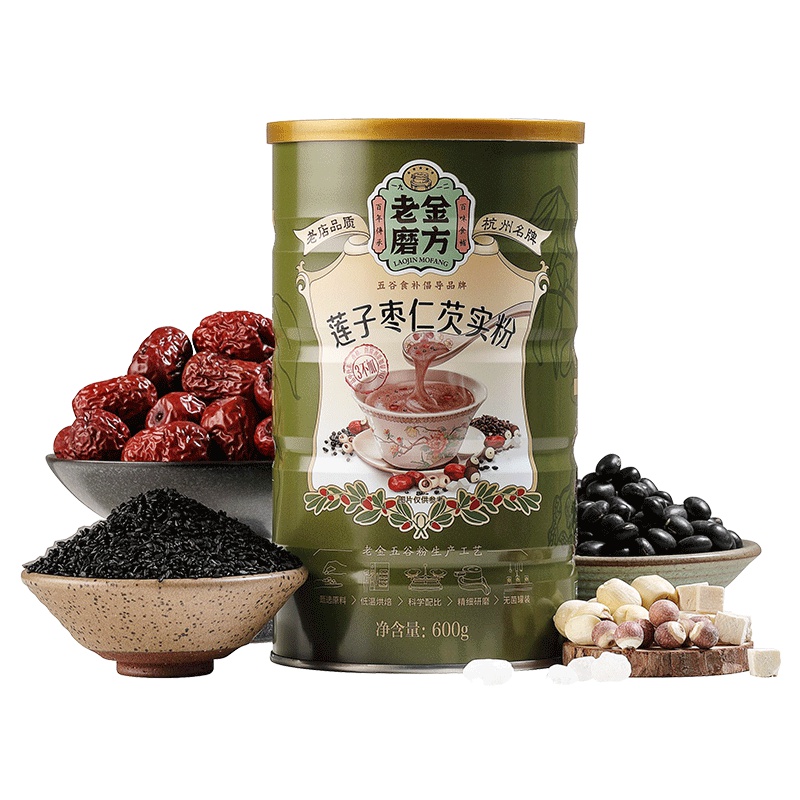 老金磨方莲子枣仁芡实粉600g茯苓粉酸枣仁粉黑芝麻黑豆粉 五谷营养代餐[疫区不发货]