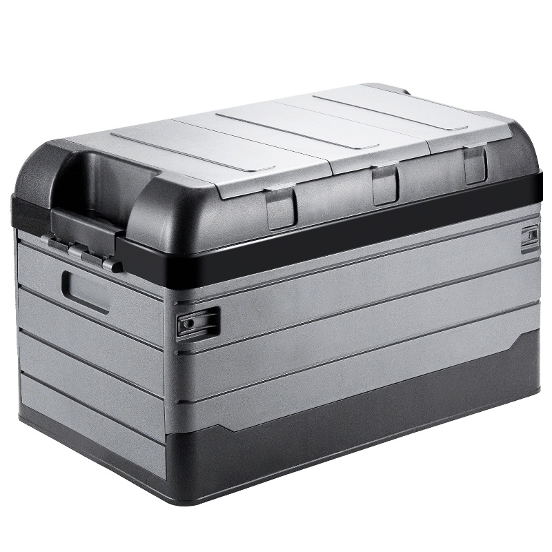 悦卡汽车后备箱收纳箱 车载多功能车内尾箱整理箱置物用品 Line条纹系列折叠储物箱 黑灰大号-70L