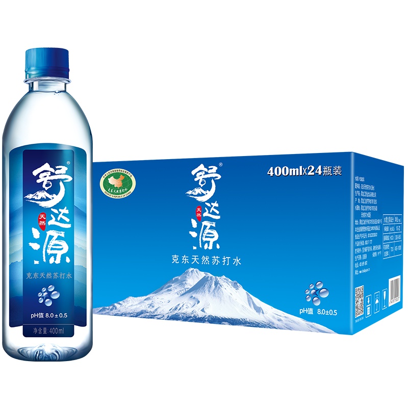 舒达源天然苏打水400ml*24瓶装 天然无气无糖弱碱性饮用水 矿泉水