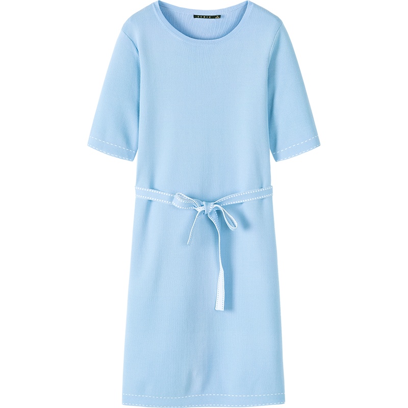 【满198减100预估价：49】Semir森马春秋连衣裙女2019新款圆领套头蝴蝶结收腰毛衣裙甜美少女裙