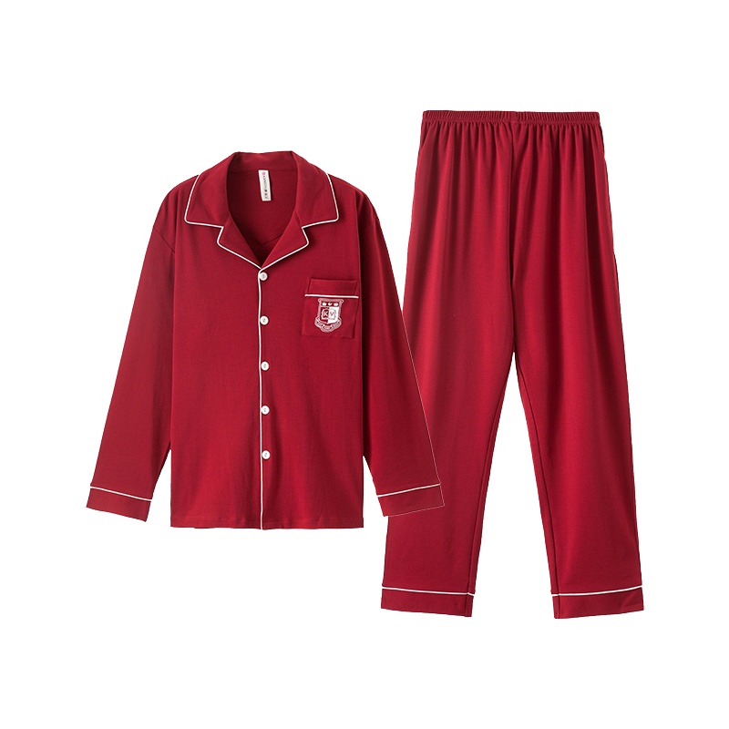 香港康谊睡衣男纯棉春秋简约开衫情侣全棉休闲可外穿纯色家居服女两件套装