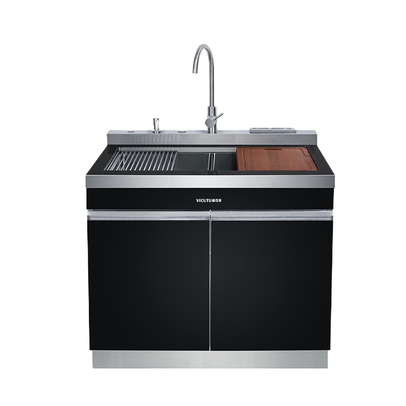 威可多(VICUTU)集成水槽 JS-C02 家用手工集成一体水槽 钢化玻璃台面 多功能威可多水槽 多功能储物柜集成