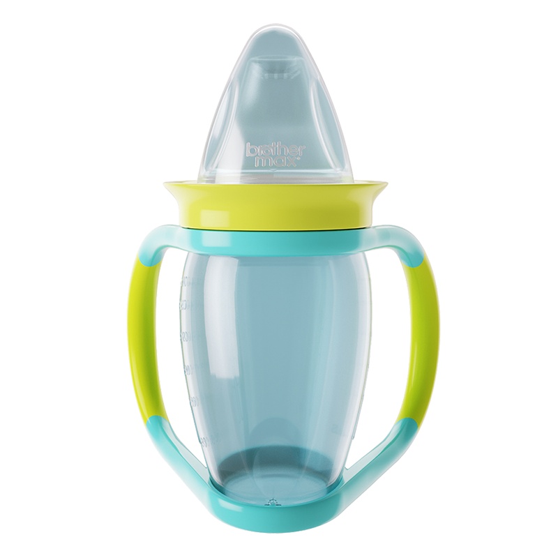 BROTHER MAX麦斯兄弟婴儿喝水杯宝宝学饮杯鸭嘴杯两用带手柄防摔漏防呛水杯蓝色