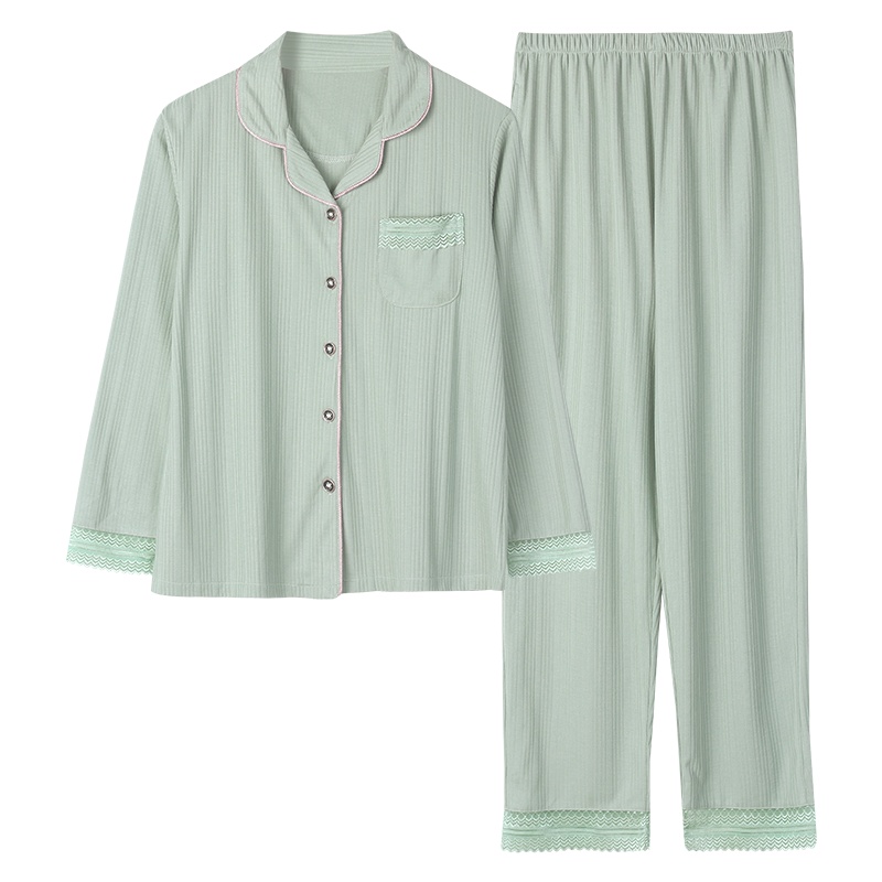 猫人睡衣女春夏季莫代尔棉绸长袖长裤开衫薄款加大码外穿家居服