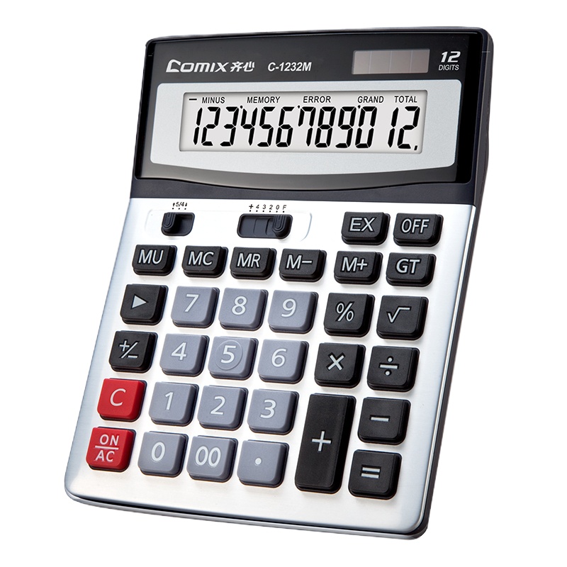 齐心(COMIX) C-1232M 12位大台办公计算器 太阳能金属计算器