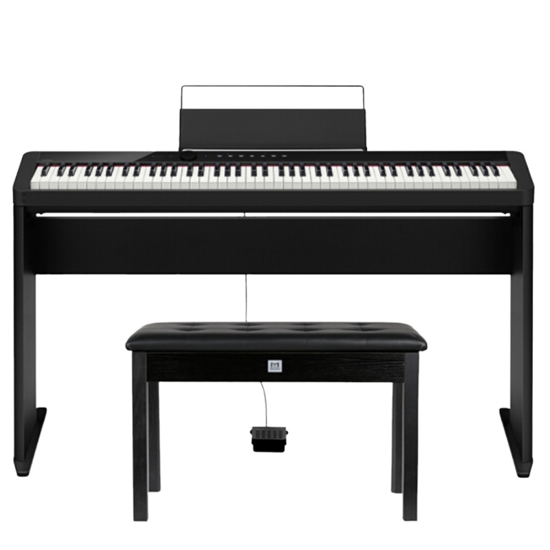 卡西欧(CASIO)电钢琴PX-S1000BK全新智能触摸屏 88键纤薄便携式 时尚钢琴套机 (单机+木质琴架+单踏板)