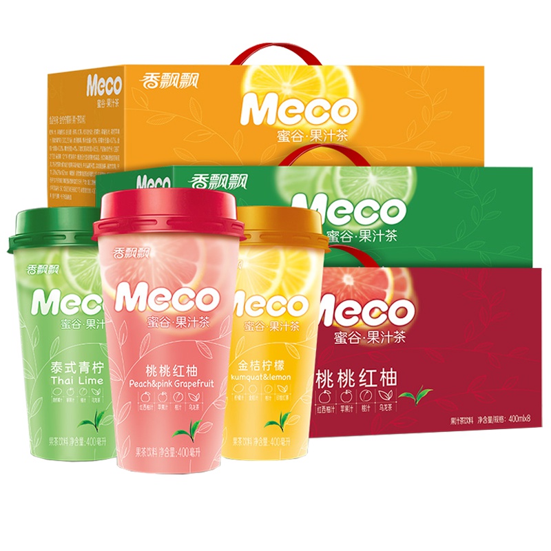 混合口味12杯 香飘飘奶茶meco香飘飘蜜谷果汁茶400ml杯装金桔/桃桃红柚/青柠果茶