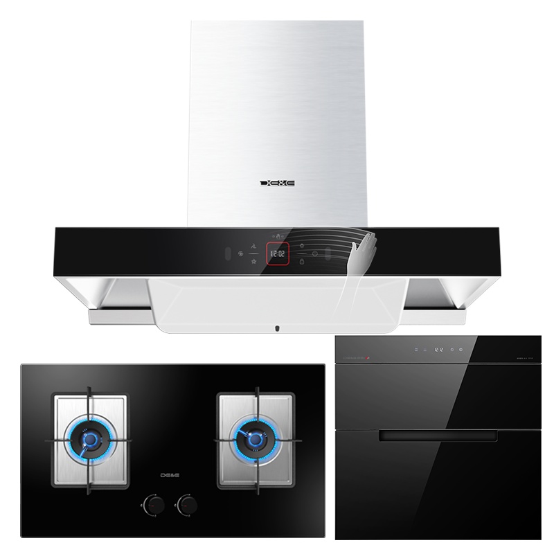 德意(DE&E)830Pa挥手智控 欧式环吸油烟机灶具消毒柜套餐 自清洁烟灶消三件套 828A+301A+100M