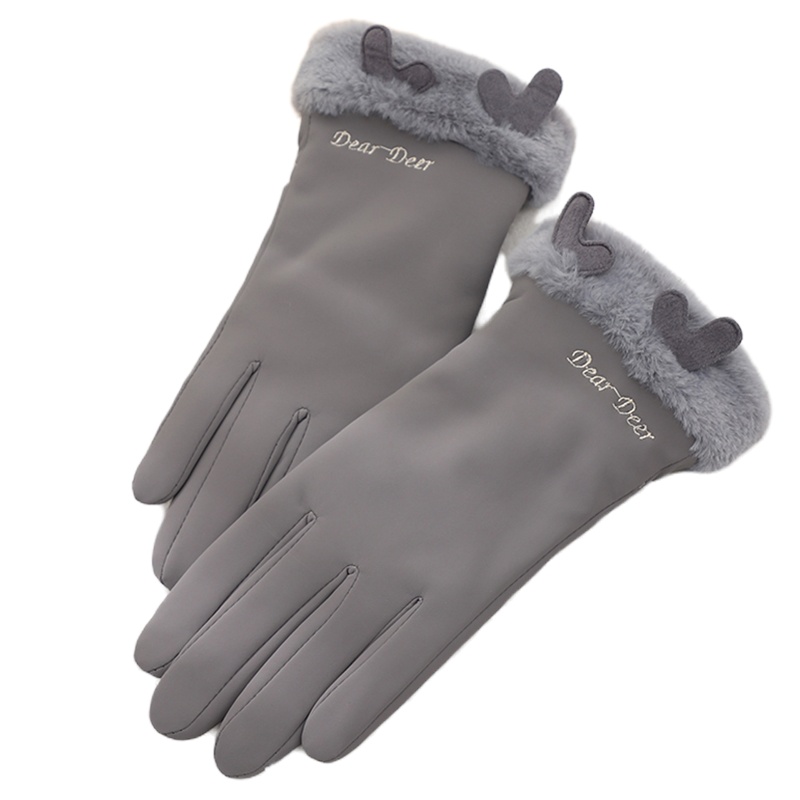 南极人手套女冬韩版可爱小鹿耳朵学生保暖加绒可触屏冬天女生手套N2E9X970792 灰色
