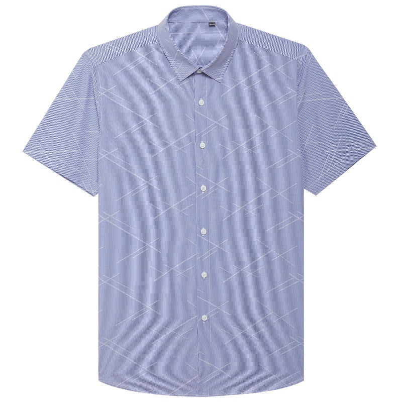 HODO红豆男装男士夏季短袖衬衫休闲舒适条纹印花棉混纺短袖衬衫男