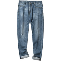 千纸鹤男装裤子2019秋季新款韩版潮流猫须直筒小脚牛仔裤男80206