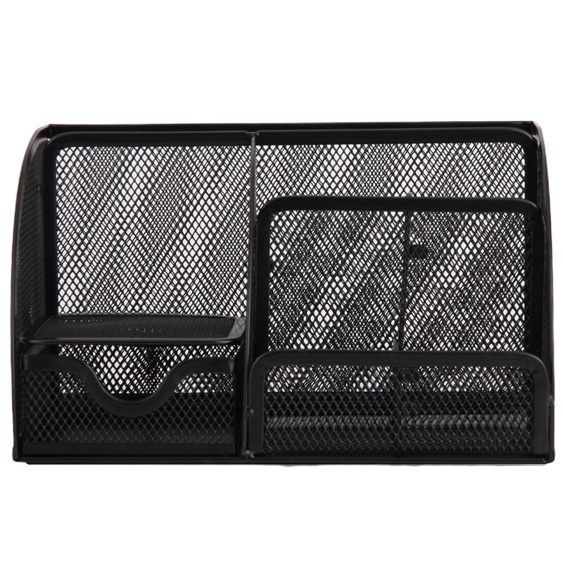 得力(deli)9200 大气金属网纹多功能办公组合笔筒 黑色