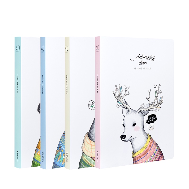 得力deli72396-02资料册学生文件夹多功能40页收纳小清新试卷夹学生用插页袋a4多页数创意色彩学习文具用品插袋