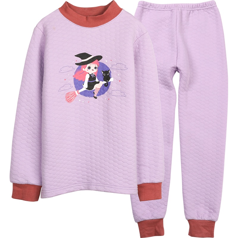 红豆儿童保暖内衣套装加厚款中大童儿童秋衣秋裤套装女童三层夹棉空气层循环锁温内衣套装