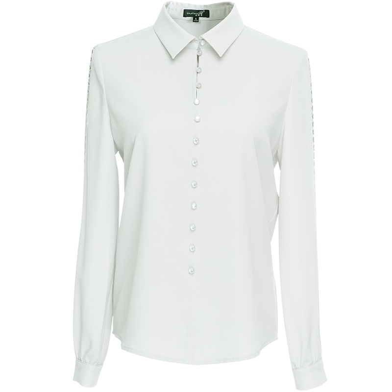 欧昵雪镂空拼接长袖衬衫女套头衬衣气质时尚小衫