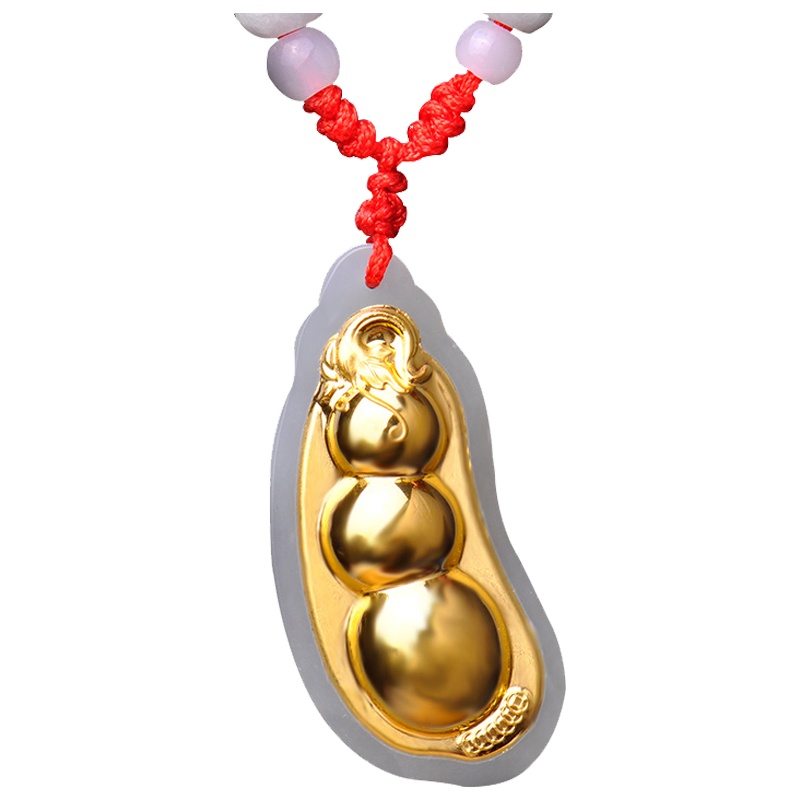 梦克拉 Mkela 金镶玉和田玉四季豆吊坠 3D硬金 平安豆 冰糯种 玉石吊坠