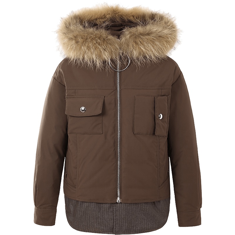 ERAL/艾莱依O2O2018秋冬新款衬衫式假两件短款羽绒服女