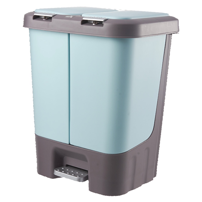 飞达三和分类垃圾桶办公家用日式脚踏厨房客厅办公室带盖干湿分离塑料脚踏垃圾筒欧式简约10L+10L G2472