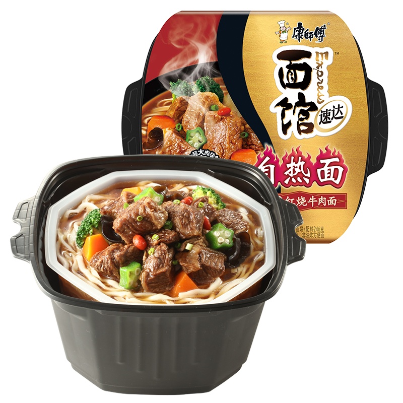 康师傅自嗨式方便面 速达面馆自热面 私房红烧牛肉自热火锅面 泡面 碗装